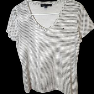 Tommy Hilfiger white cotton black dot short sleeve t-shirt SZ Large